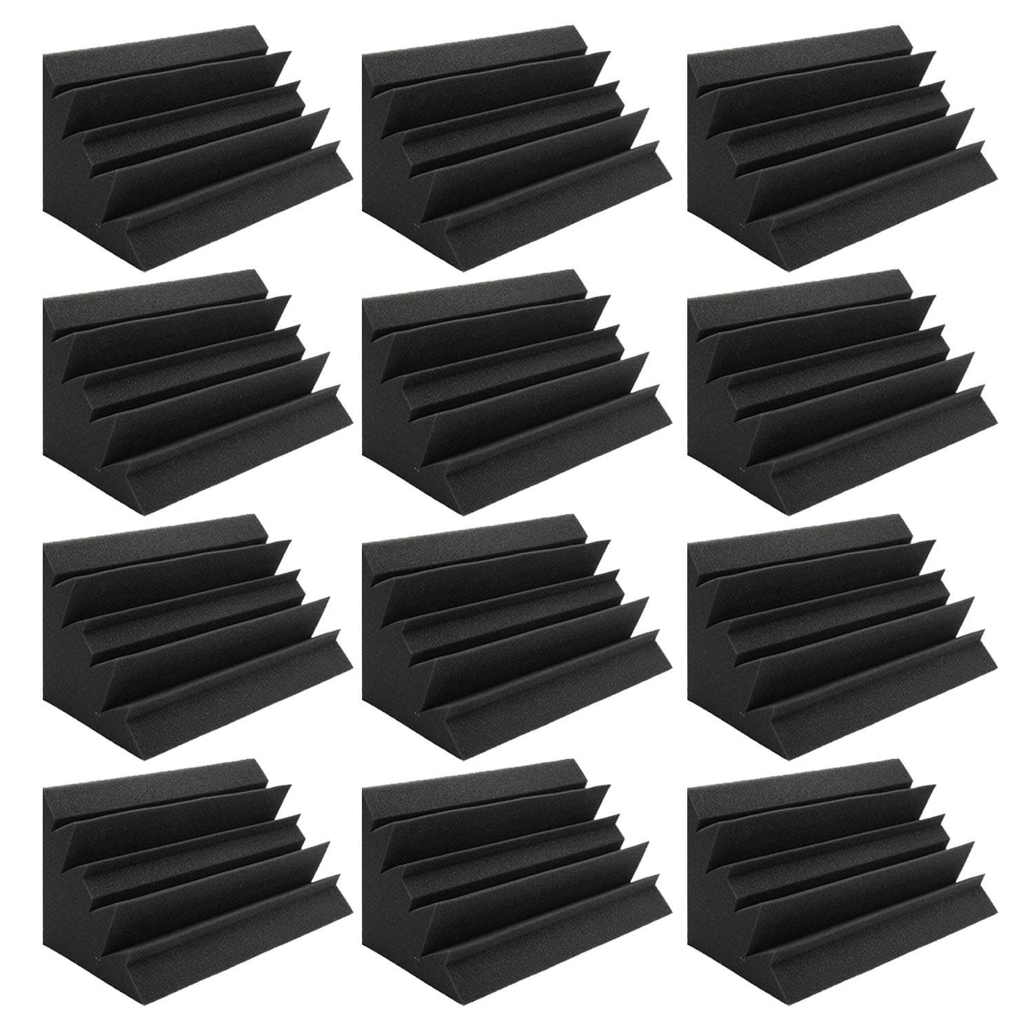 Bekith 12 Pack Acoustic Foam Bass Trap Studio Foam, SoundProof Padding Panels Noise Dampening Wall Corner Block Finish for Studios Home and Theater, 12" X 7" X 7"