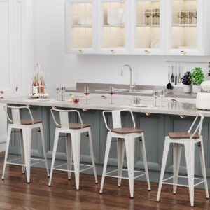 Changjie Furniture 24 Inch Swivel Bar Stools Set of 4 Counter Height Swivel Bar Stools with Backs Industrial Barstools for Kitchen (Swivel 24 inch, White Wooden)