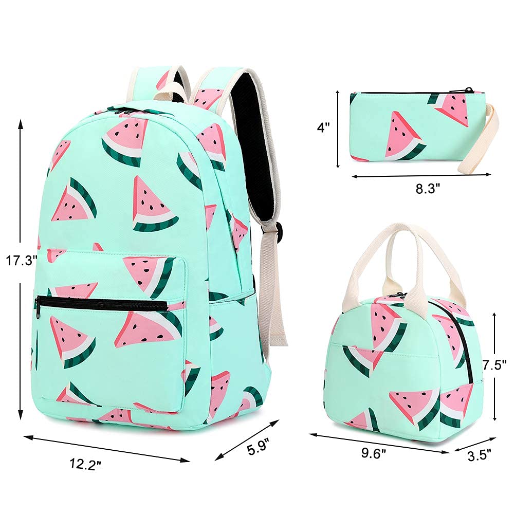 CAMTOP Backpack for Teen Girls Kids School Bookbag Lunch Box Set (Y0080-3 Watermelon-Mint Green)