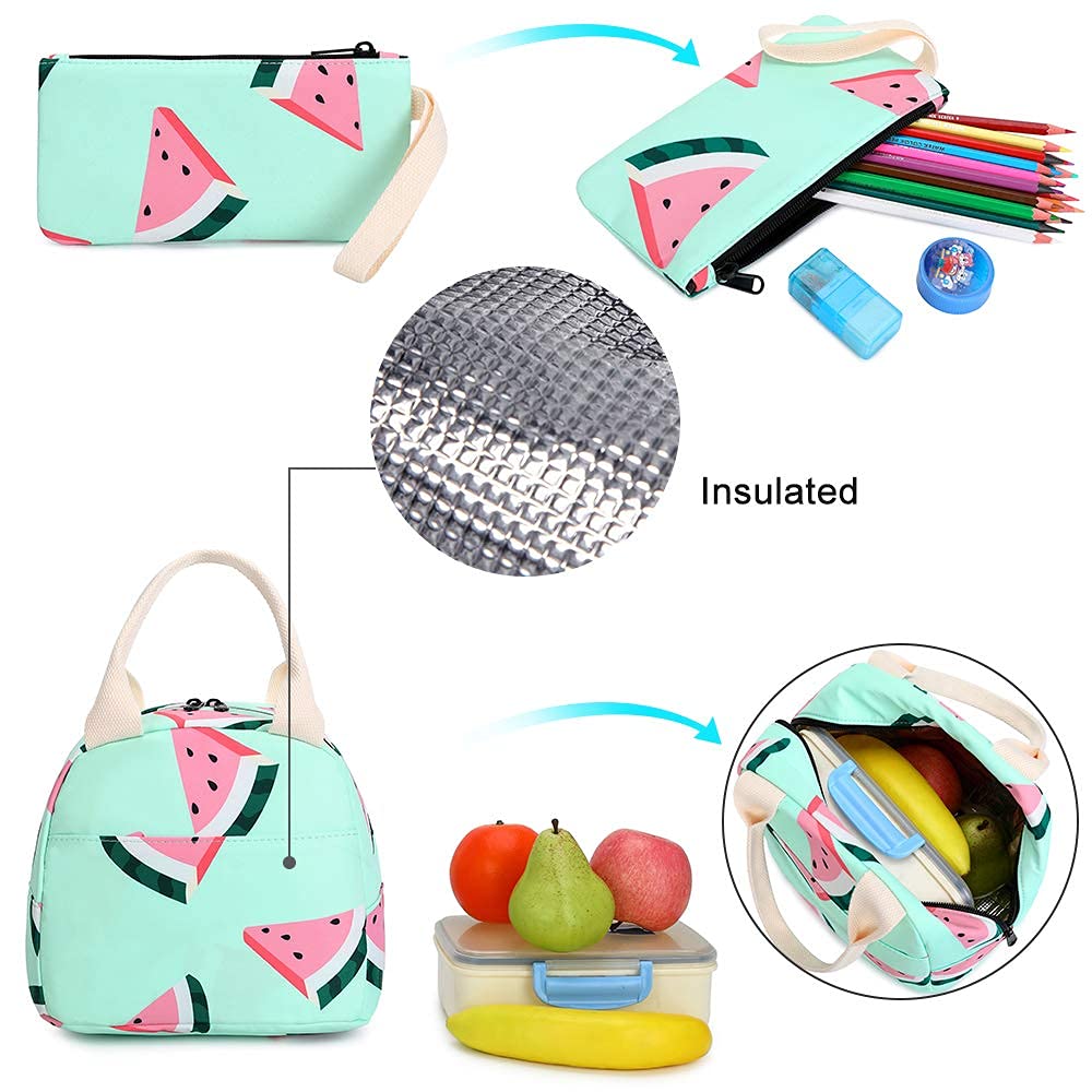 CAMTOP Backpack for Teen Girls Kids School Bookbag Lunch Box Set (Y0080-3 Watermelon-Mint Green)