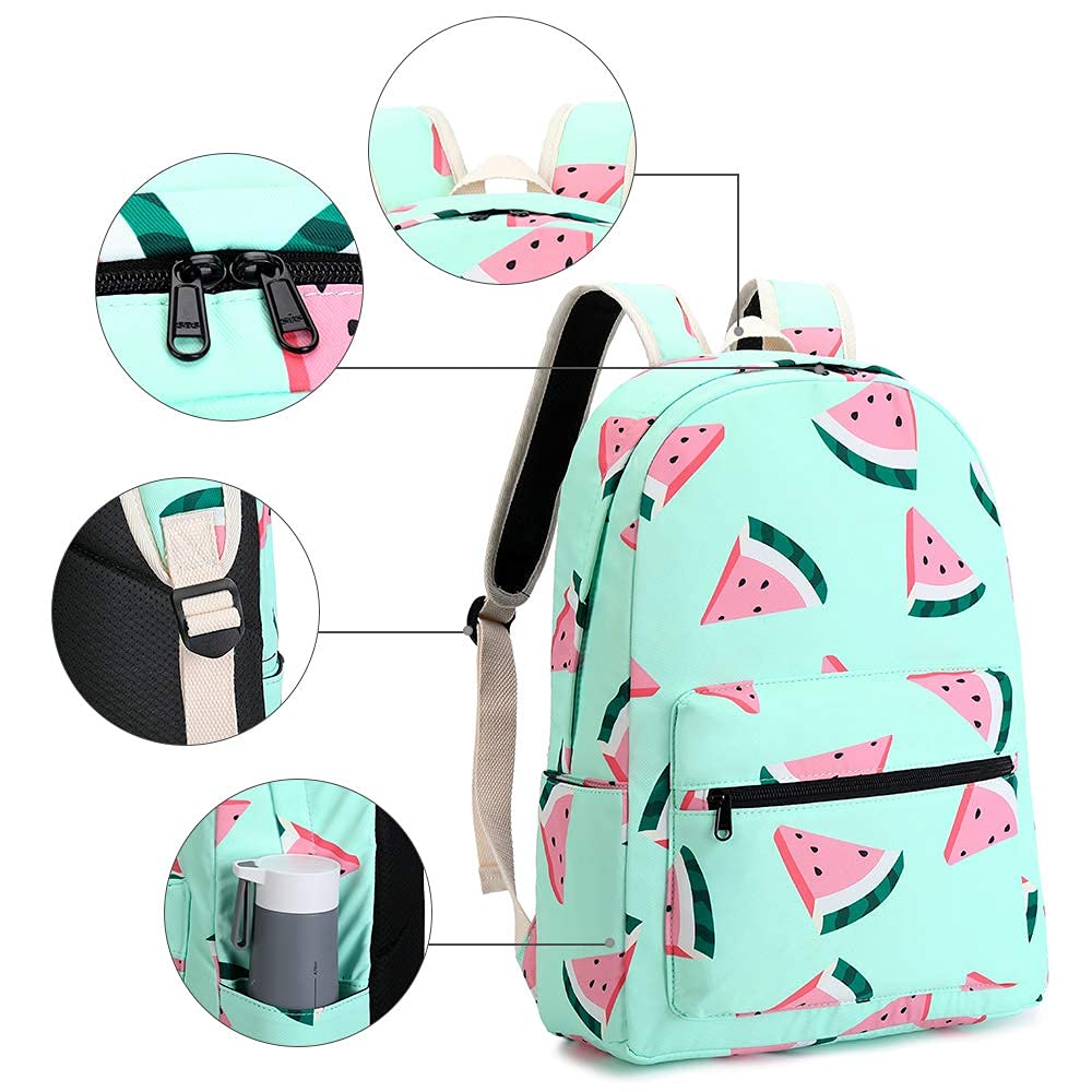 CAMTOP Backpack for Teen Girls Kids School Bookbag Lunch Box Set (Y0080-3 Watermelon-Mint Green)