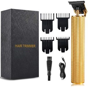 electric pro hair clippers t-blade beard trimmer usb rechargeable cordless outliner hair trimmers for men professional grooming kit with 4 limit comb gold(0/1.5/3/6/9 mm)
