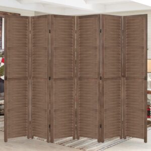 esright 6 panel wood room divider, 5.6 ft tall folding privacy screen room divider, freestanding partition wall dividers for office,bedroom, brown