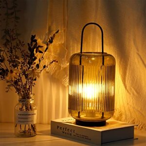 JHY DESIGN Battery Powered Table Lamp 11.5''H Cordless Lamp Battery lamp with Handle Hanging LED Lantern Involve 6H Timer Remote Control for Indoor Parties Outdoor Wedding Balcony Garden(Amber-Green)