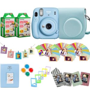 Fujifilm Instax Mini 11 Instant Camera + Fuji Instax Film 40 Shots + Protective Case + Magnetic Frames + Album, Frames Design Kit (Sky Blue)