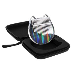 Rainbow Clear Kalimba Thumb Piano Cat Shaped 17 Key Solid Finger Piano Transparent Body Cute Crystal Acrylic Kalimba With Hard Case Gifts for Kids Adult Beginners with Tuning Hammer