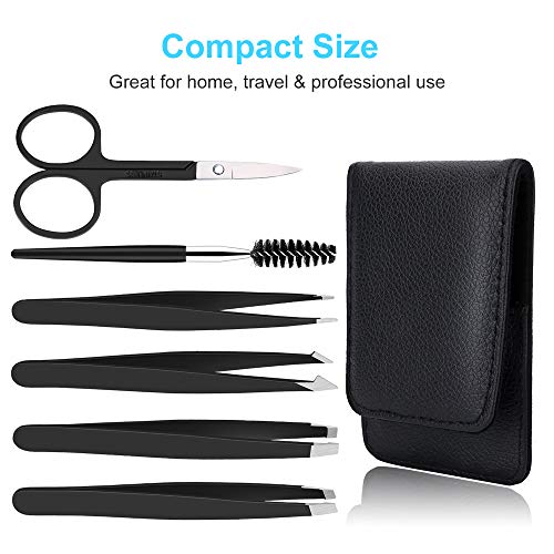 Tweezers, [6+1 PCS] Tweezer Kit, Professional Tweezers Set, Eyebrow Tweezers, Tweezers for Women Facial Hair, Men Women Eyebrow Tweezer Set, Tweezers for Wig Plucking, Ingrown Hair Removal, Splinter