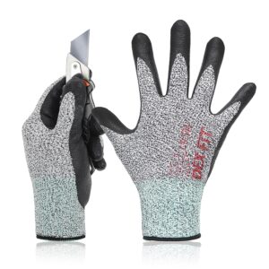 dex fit level 2 cut resistant gloves cr533 - firm non-slip grip; thin & lightweight; durable & foam coated; soft & 3d-comfort fit; washable; grey 8 (m) 1 pair