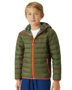 eddie bauer kids' reversible jacket - lightweight waterproof quilted down raincoat for boys and girls (3-20), size 8, olive