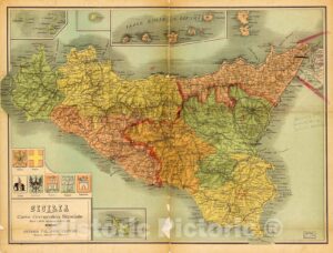 historic 1900 wall map - ilia carta corografica stradale. 24in x 18in