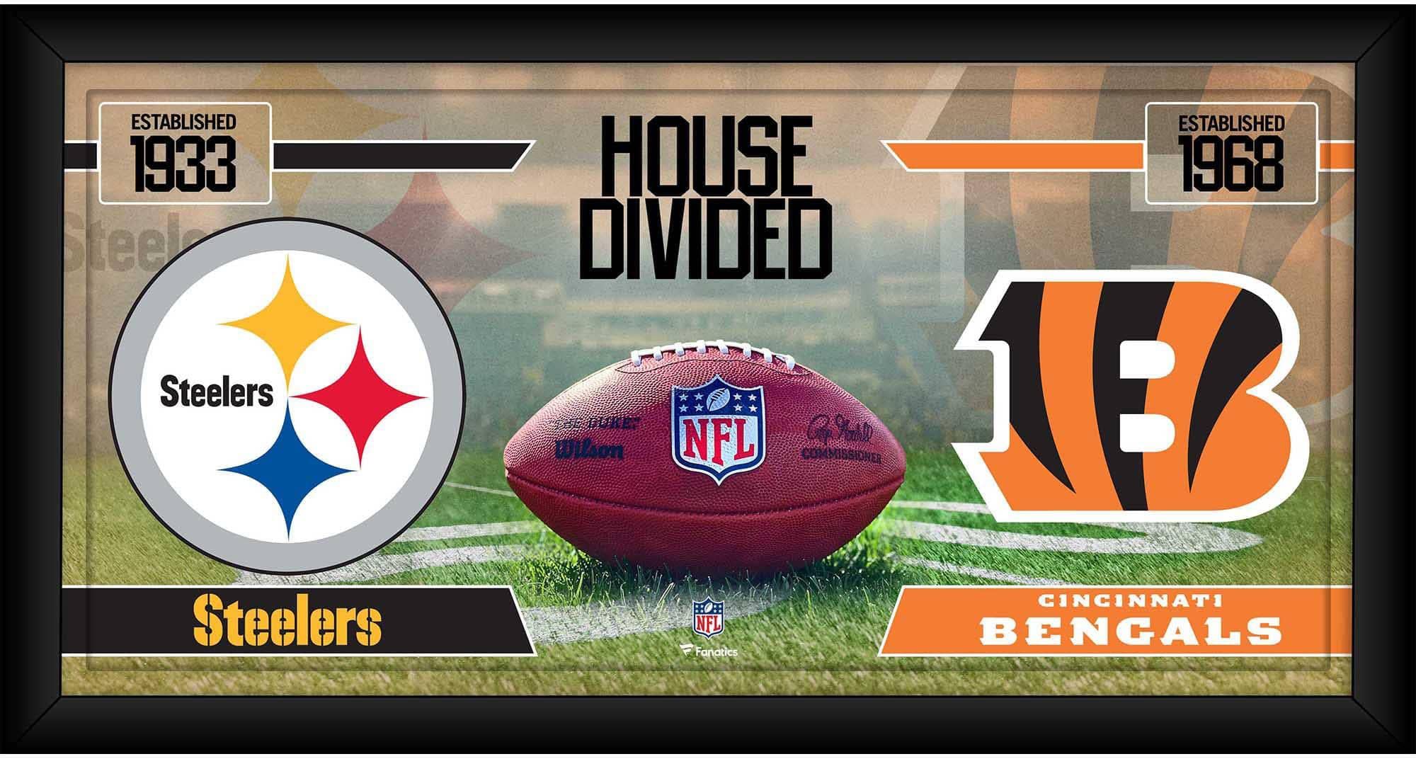 Pittsburgh Steelers vs. Cincinnati Bengals Framed 10" x 20" House Divided Football Collage - NFL Team Plaques and Collages