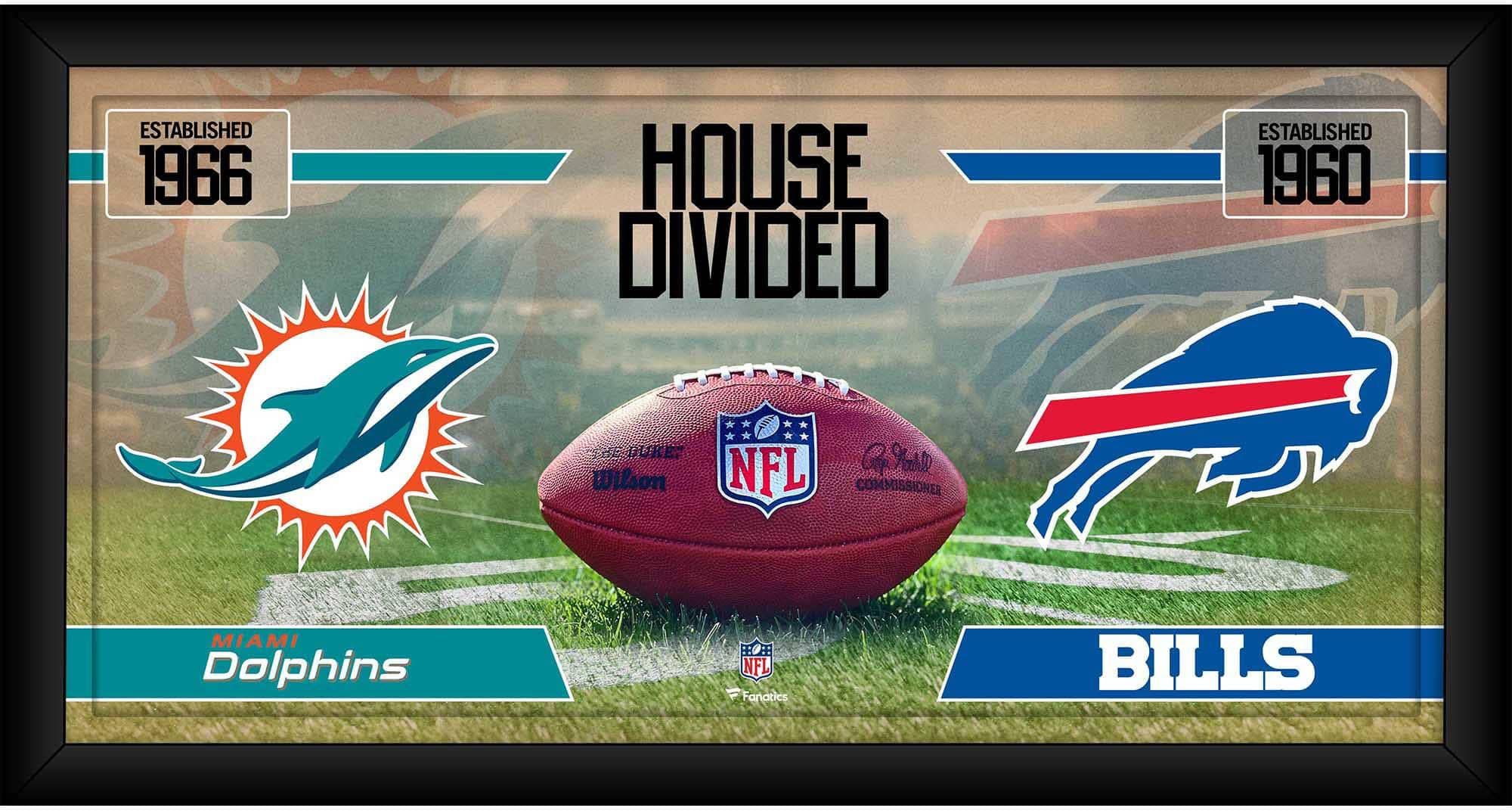 Miami Dolphins vs. Buffalo Bills Framed 10" x 20" House Divided Football Collage - NFL Team Plaques and Collages