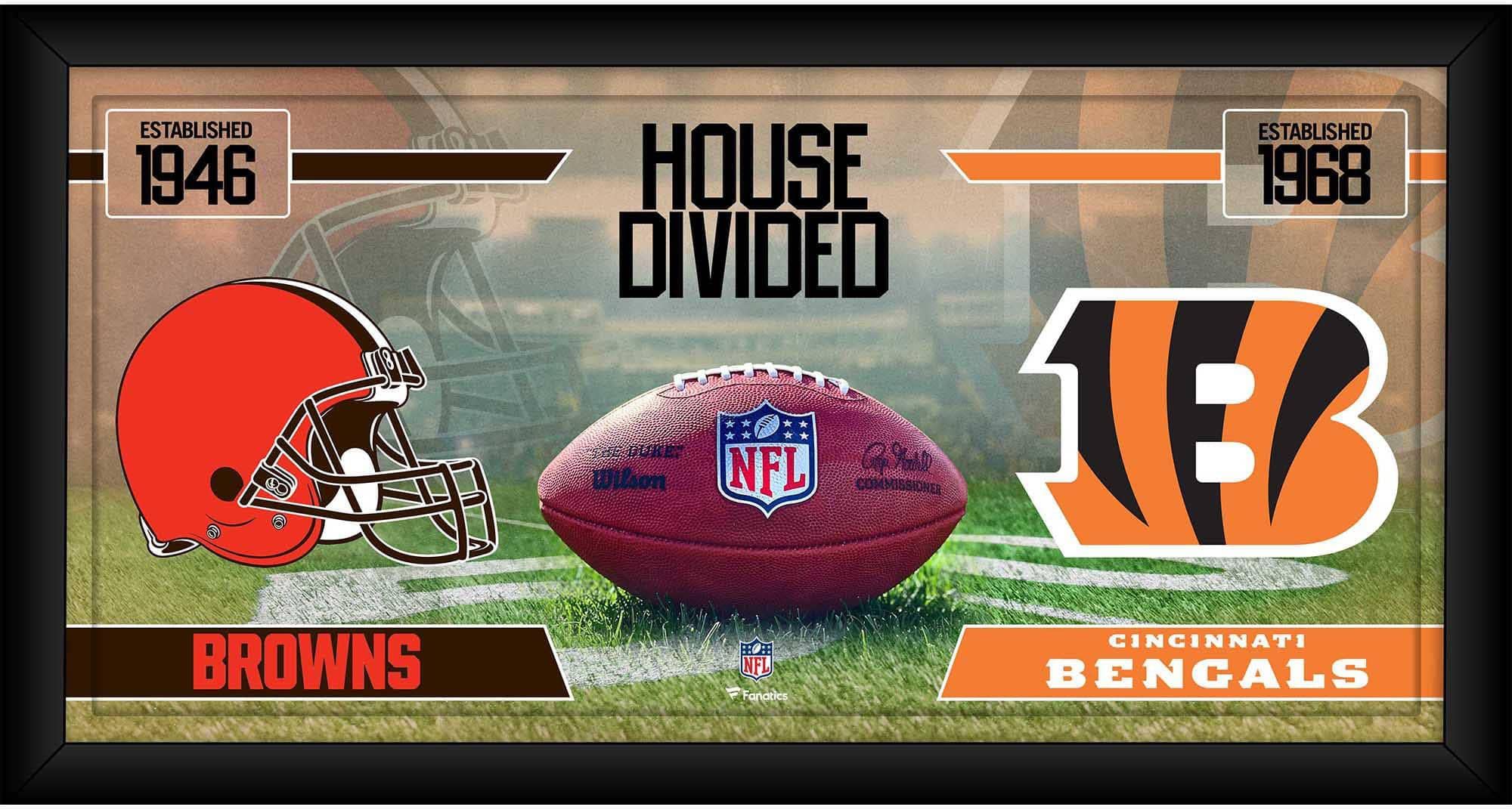 Sports Memorabilia Cleveland Browns vs. Cincinnati Bengals Framed 10" x 20" House Divided Football Collage - NFL Team Plaques and Collages