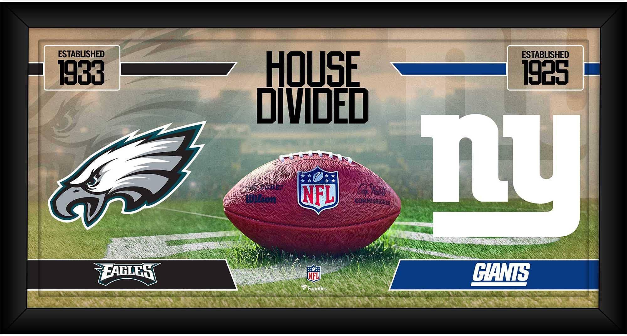 Philadelphia Eagles vs. New York Giants Framed 10" x 20" House Divided Football Collage - NFL Team Plaques and Collages