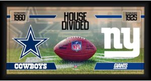 sports memorabilia dallas cowboys vs. new york giants framed 10" x 20" house divided football collage - nfl team plaques and collages