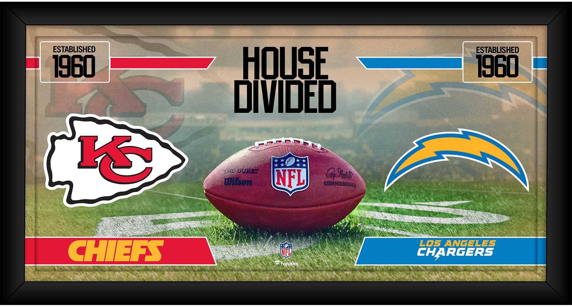 Kansas City Chiefs vs. Los Angeles Chargers Framed 10" x 20" House Divided Football Collage - NFL Team Plaques and Collages