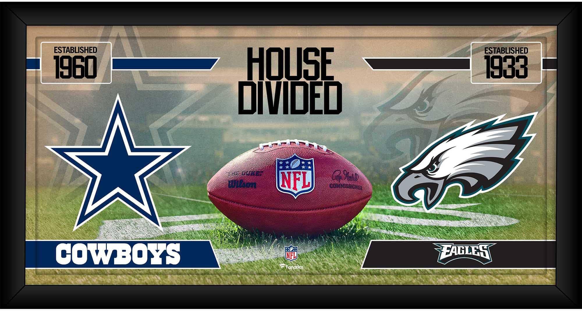 Sports Memorabilia Dallas Cowboys vs. Philadelphia Eagles Framed 10" x 20" House Divided Football Collage - NFL Team Plaques and Collages