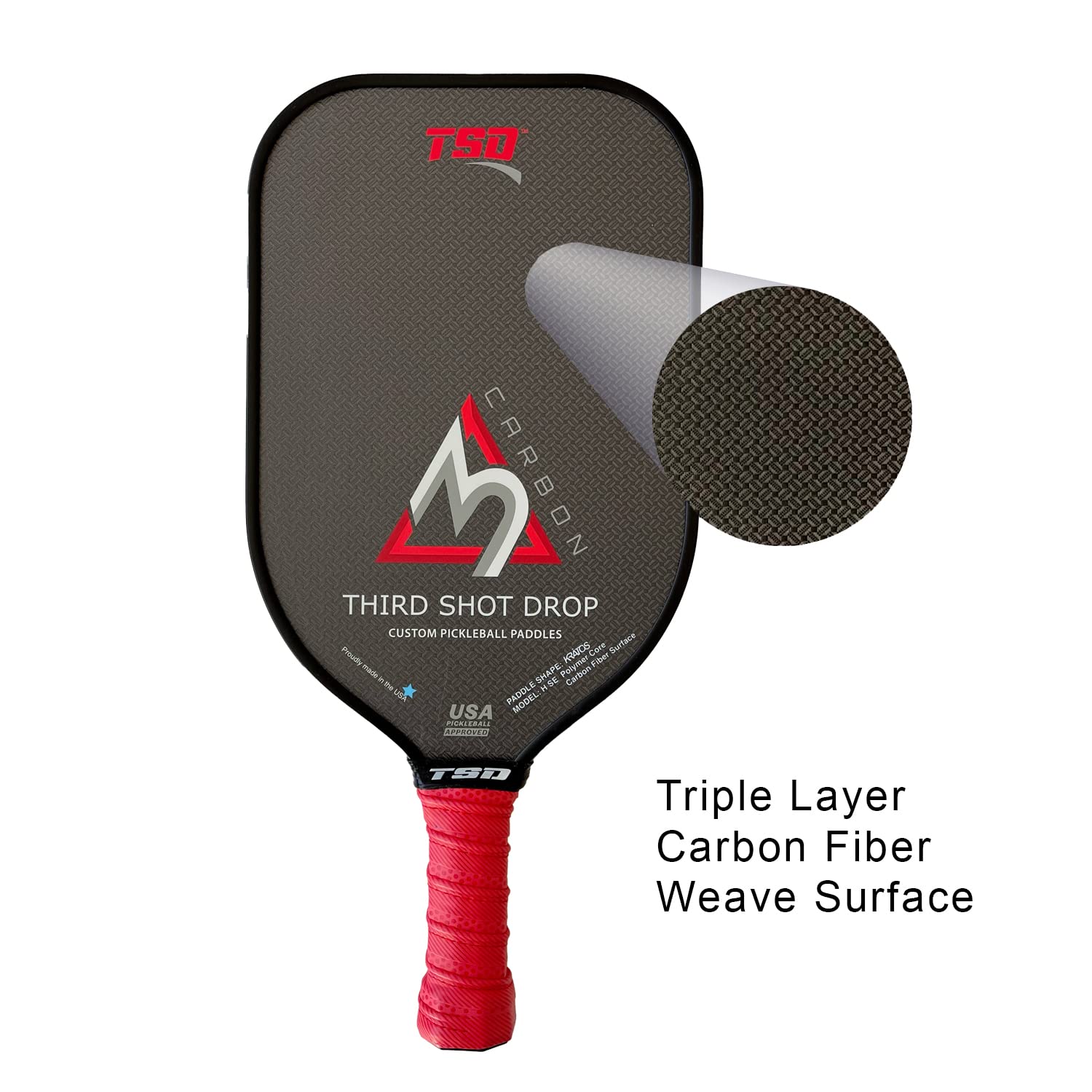 Third Shot Drop Special Edition Series Pickleball Paddle | Triple Layer Carbon Fiber Diamond Weave Surface (Kratos Model H SE | Core: 16mm Polymer)