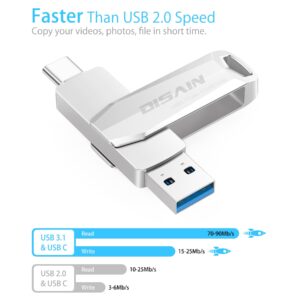 USB C Flash Drive DISAIN 32GB 2 in 1 OTG USB 3.1 to USB C Memory Stick Metal USB C Thumb Drive Compatible with MacBook Pro Air, Type C Smartphones, Tablets