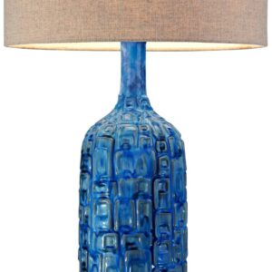 Possini Euro Design Mid Century Modern Style Table Lamp with Table Top Dimmer 36" Tall Teal Glaze Ceramic Tan Linen Drum Shade for Living Room Bedroom House Bedside Home Entryway (Colors May Vary)