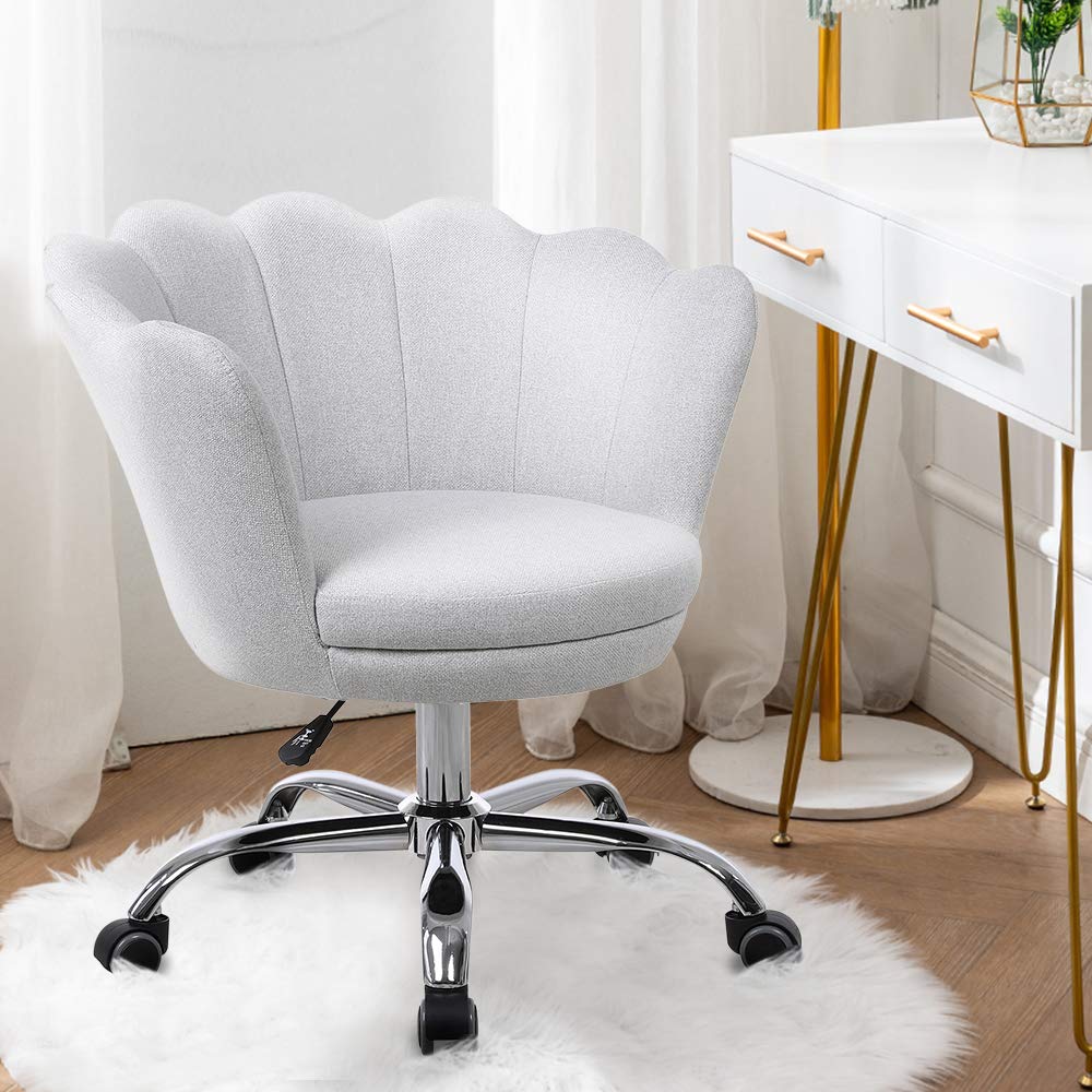 SSLine Home Office Chair,Modern Living Room Chair Linen Fabric Shell Accent Chair,360° Upholstered Adjustable Swivel Armchair Reception Chair for Office, Living Room,Bed Room (Beige)