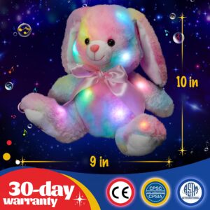 Glow Guards 10'' Easter Light up Musical Bunny Stuffed Animal Rainbow Lop Eared Rabbit Glowing Singing Plush Toy Lullaby Bed Night Light Birthday for Toddler Kids