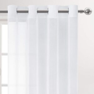 DWCN Grommet Grey Ombre Sheer Curtains Bundle White Linen Look Sheer Curtains for Living Room, Set of 4 Panels, 52 x 84 Inches Long