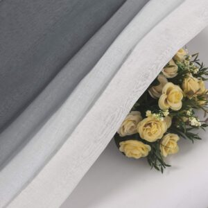 DWCN Grommet Grey Ombre Sheer Curtains Bundle White Linen Look Sheer Curtains for Living Room, Set of 4 Panels, 52 x 84 Inches Long