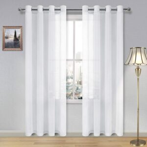 DWCN Grommet Grey Ombre Sheer Curtains Bundle White Linen Look Sheer Curtains for Living Room, Set of 4 Panels, 52 x 84 Inches Long