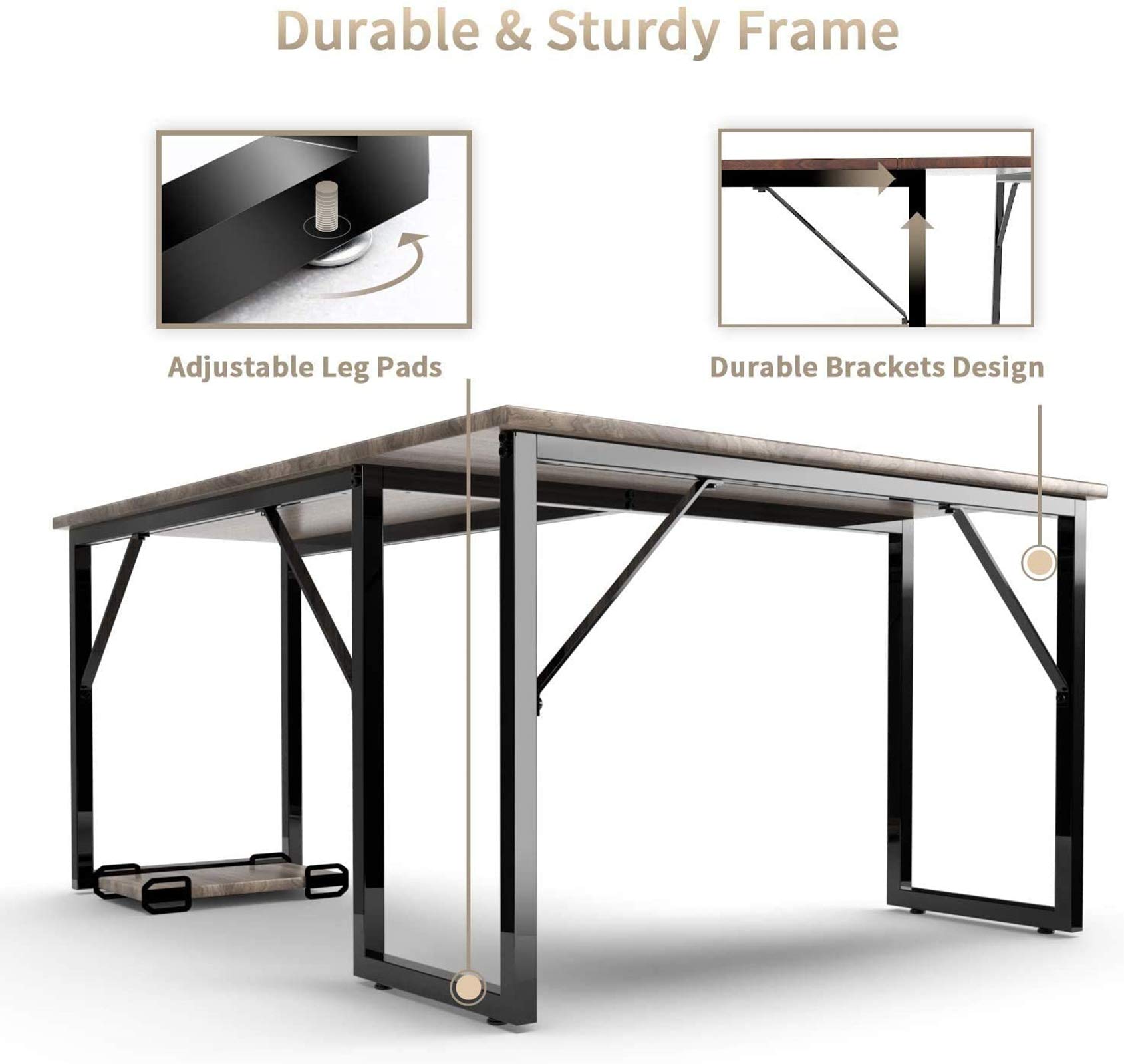 CX Modern L-Shaped Corner Desk Computer Desk Gaming Office PC Table, Sturdy Simple Industrial Style Home Office Writing Workstation Steel