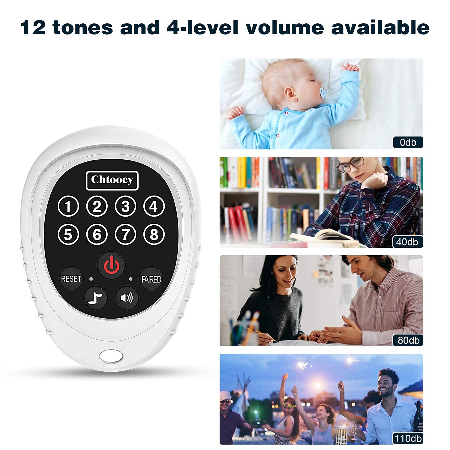 Chtoocy Rechargeable Wireless Caregiver Pager Smart Call Button 1000 Ft Range Nurse Calling Alert Patient Help System for Elderly Monitoring SOS Alert System Alarm