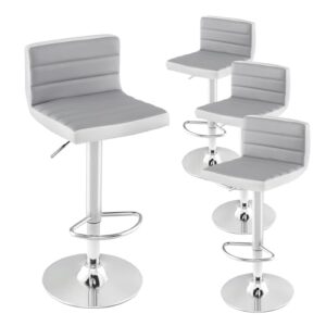 costway adjustable bar stools set of 4, modern swivel pu leather bar chairs with back, footrest, counter height upholstered barstools for kitchen island dining living room bistro pub cafe, grey+white