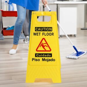 CERLMLAND Caution Wet Floor Sign, Foldable Sturdy Bilingual Double-Sided Safety Warning Signs for Commercial Use, Pool (2-Pack Yellow)