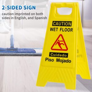 CERLMLAND Caution Wet Floor Sign, Foldable Sturdy Bilingual Double-Sided Safety Warning Signs for Commercial Use, Pool (2-Pack Yellow)