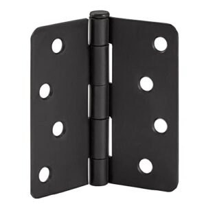 Door Hinges for Interior Doors 3-Pack 4-inch x 4-inch, Design House 1/4-inch Radius Steel Door Hinge Door Hardware, Matte Black, 188946