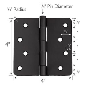 Door Hinges for Interior Doors 3-Pack 4-inch x 4-inch, Design House 1/4-inch Radius Steel Door Hinge Door Hardware, Matte Black, 188946