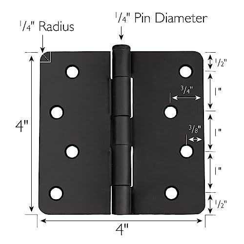 Door Hinges for Interior Doors 3-Pack 4-inch x 4-inch, Design House 1/4-inch Radius Steel Door Hinge Door Hardware, Matte Black, 188946