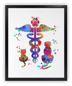 dignovel studios 11x14 unframed veterinary caduceus animal clinic pet watercolor art print poster housewarming wall art giclee office home decor dn539