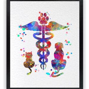 Dignovel Studios 11X14 Unframed Veterinary Caduceus Animal Clinic Pet Watercolor Art Print Poster Housewarming Wall Art Giclee Office Home Decor DN539