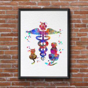 Dignovel Studios 11X14 Unframed Veterinary Caduceus Animal Clinic Pet Watercolor Art Print Poster Housewarming Wall Art Giclee Office Home Decor DN539