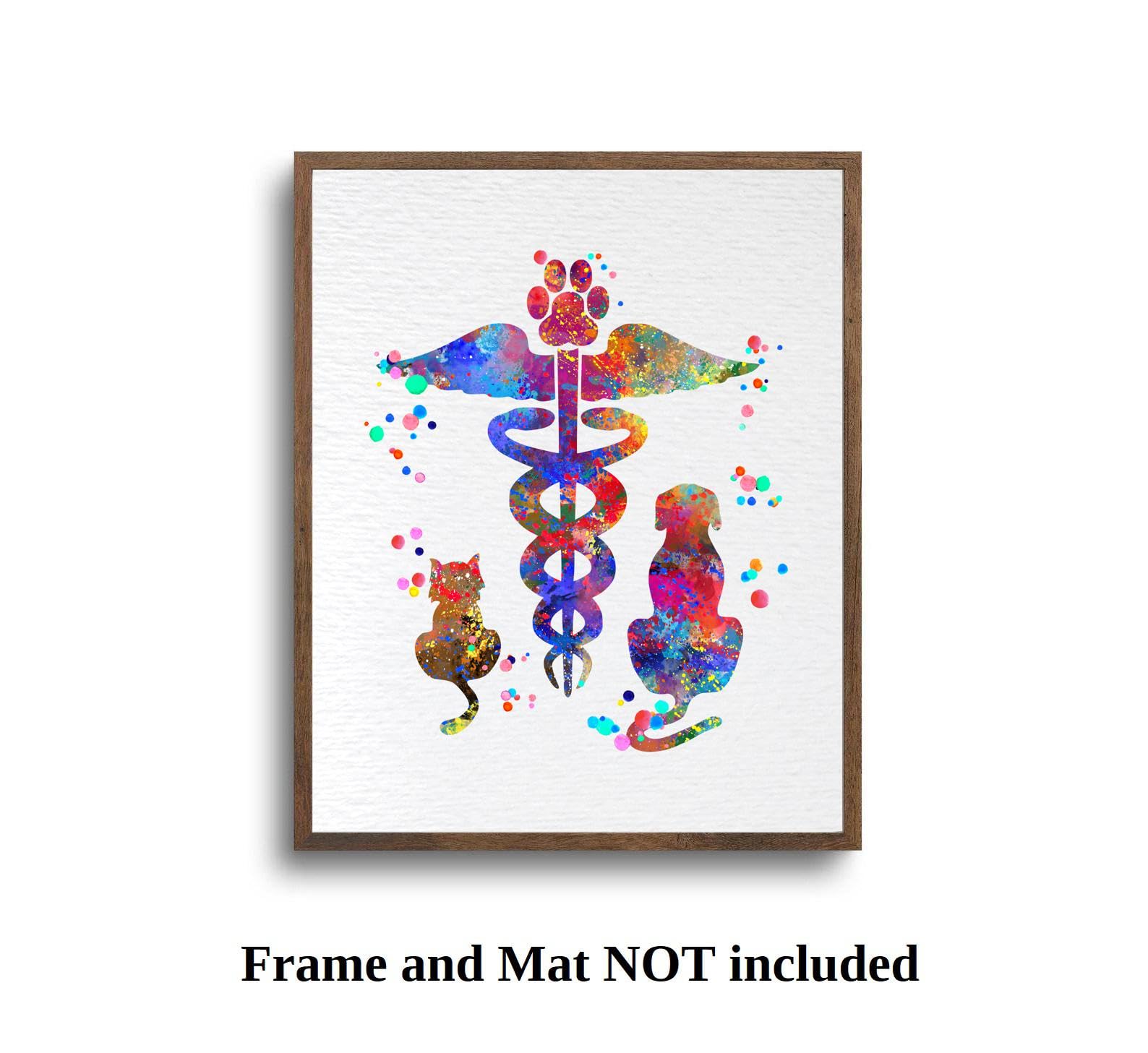 Dignovel Studios 11X14 Unframed Veterinary Caduceus Animal Clinic Pet Watercolor Art Print Poster Housewarming Wall Art Giclee Office Home Decor DN539