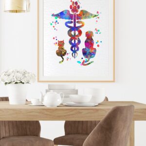 Dignovel Studios 11X14 Unframed Veterinary Caduceus Animal Clinic Pet Watercolor Art Print Poster Housewarming Wall Art Giclee Office Home Decor DN539