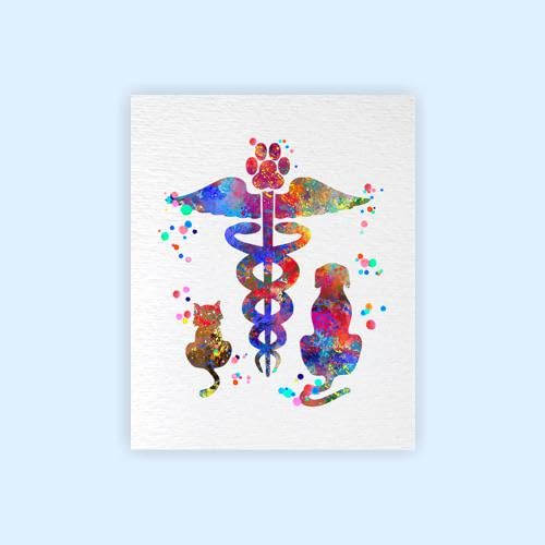 Dignovel Studios 11X14 Unframed Veterinary Caduceus Animal Clinic Pet Watercolor Art Print Poster Housewarming Wall Art Giclee Office Home Decor DN539