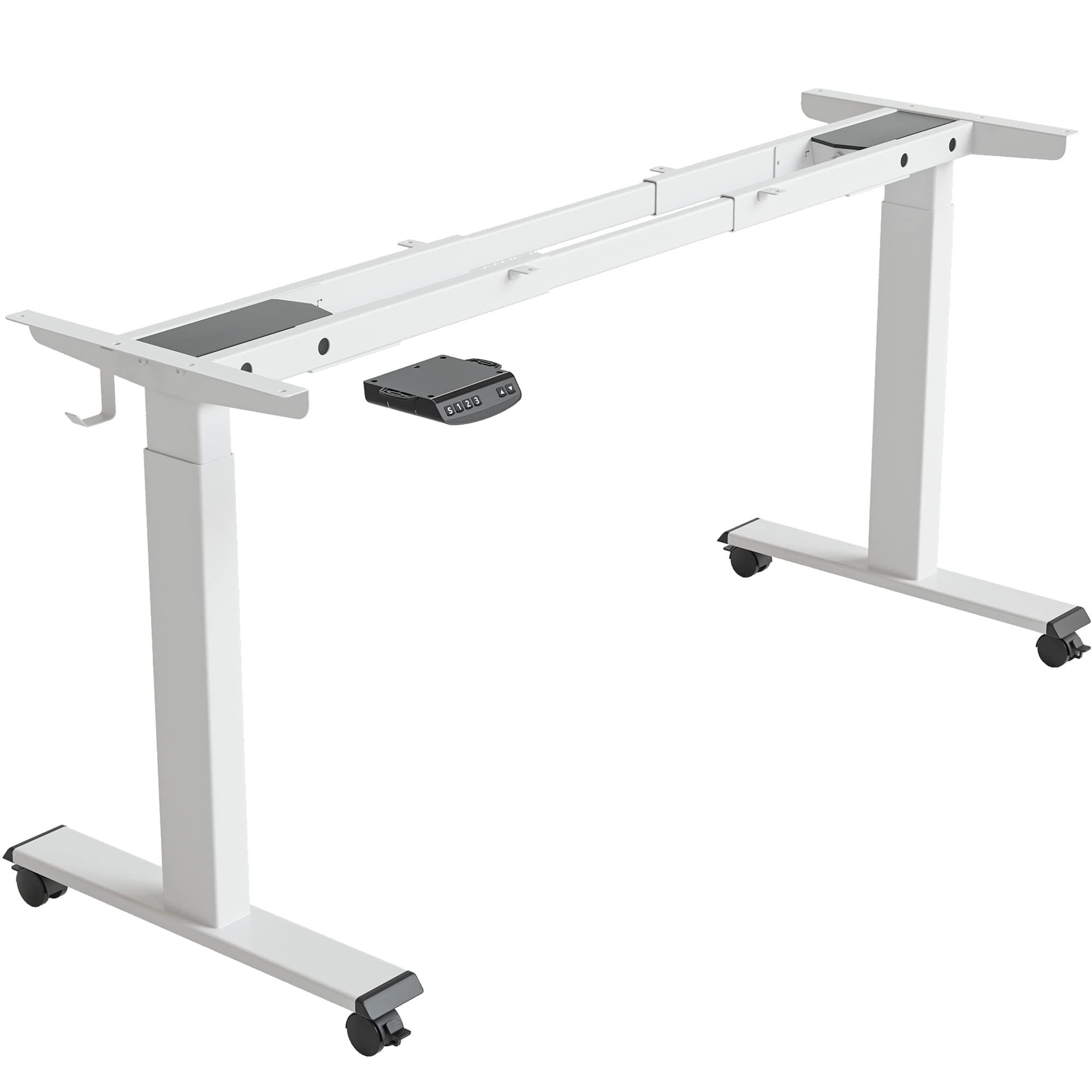 FEZIBO Dual Motor Height Adjustable Standing Desk Legs, Electric Desk Frame for 43 Inches to 59 Inches Desk Tops, Home Office Sit Stand Desk Base, White (Frame Only)