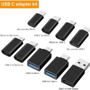 BHSKJSZ 10Piece Type C Adapter Kit, Compatible with Micro-USB/Type-C/USB/1 -p Hone Cable,Foam Insert Travel Case with Carabiner, Includes USB Type C Cable