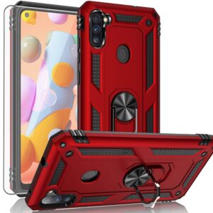 YZOK for Galaxy A11 Case,Samsung A11 Case,with HD Screen Protector,[Military Grade] Ring Car Mount Kickstand Hybrid Hard PC Soft TPU Shockproof Protective Case for Samsung Galaxy A11 (Red)