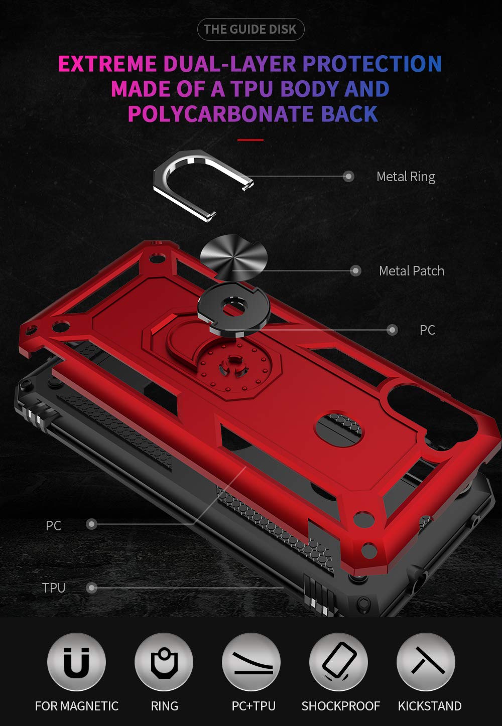 YZOK for Galaxy A11 Case,Samsung A11 Case,with HD Screen Protector,[Military Grade] Ring Car Mount Kickstand Hybrid Hard PC Soft TPU Shockproof Protective Case for Samsung Galaxy A11 (Red)