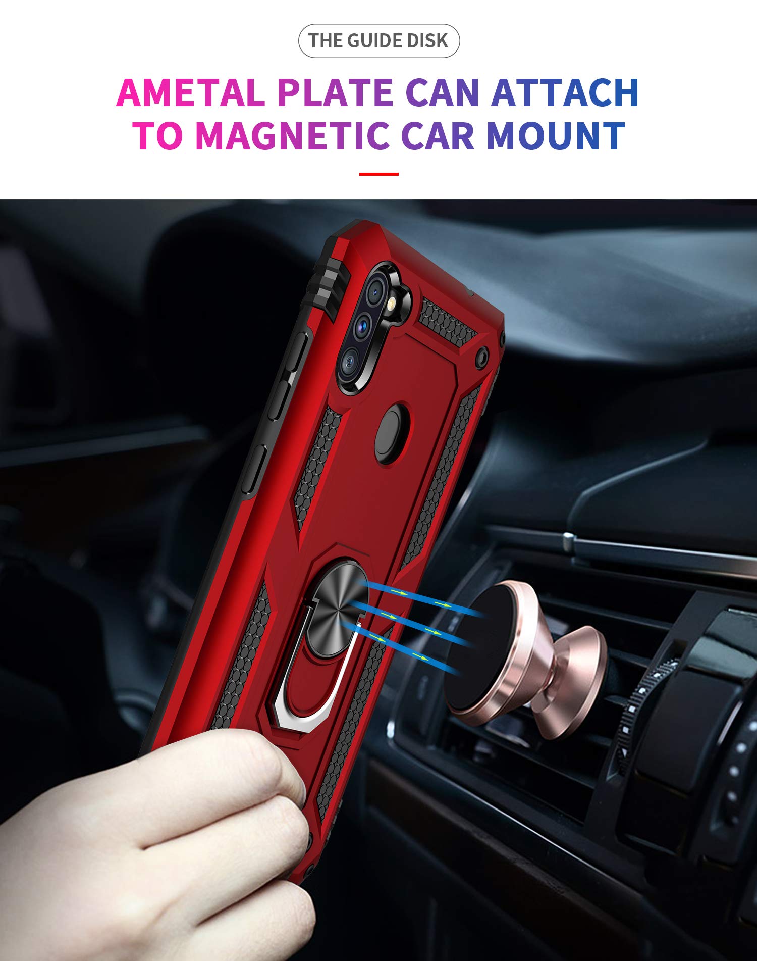 YZOK for Galaxy A11 Case,Samsung A11 Case,with HD Screen Protector,[Military Grade] Ring Car Mount Kickstand Hybrid Hard PC Soft TPU Shockproof Protective Case for Samsung Galaxy A11 (Red)