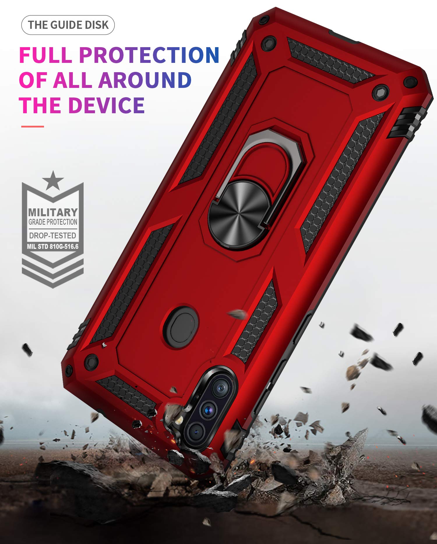 YZOK for Galaxy A11 Case,Samsung A11 Case,with HD Screen Protector,[Military Grade] Ring Car Mount Kickstand Hybrid Hard PC Soft TPU Shockproof Protective Case for Samsung Galaxy A11 (Red)