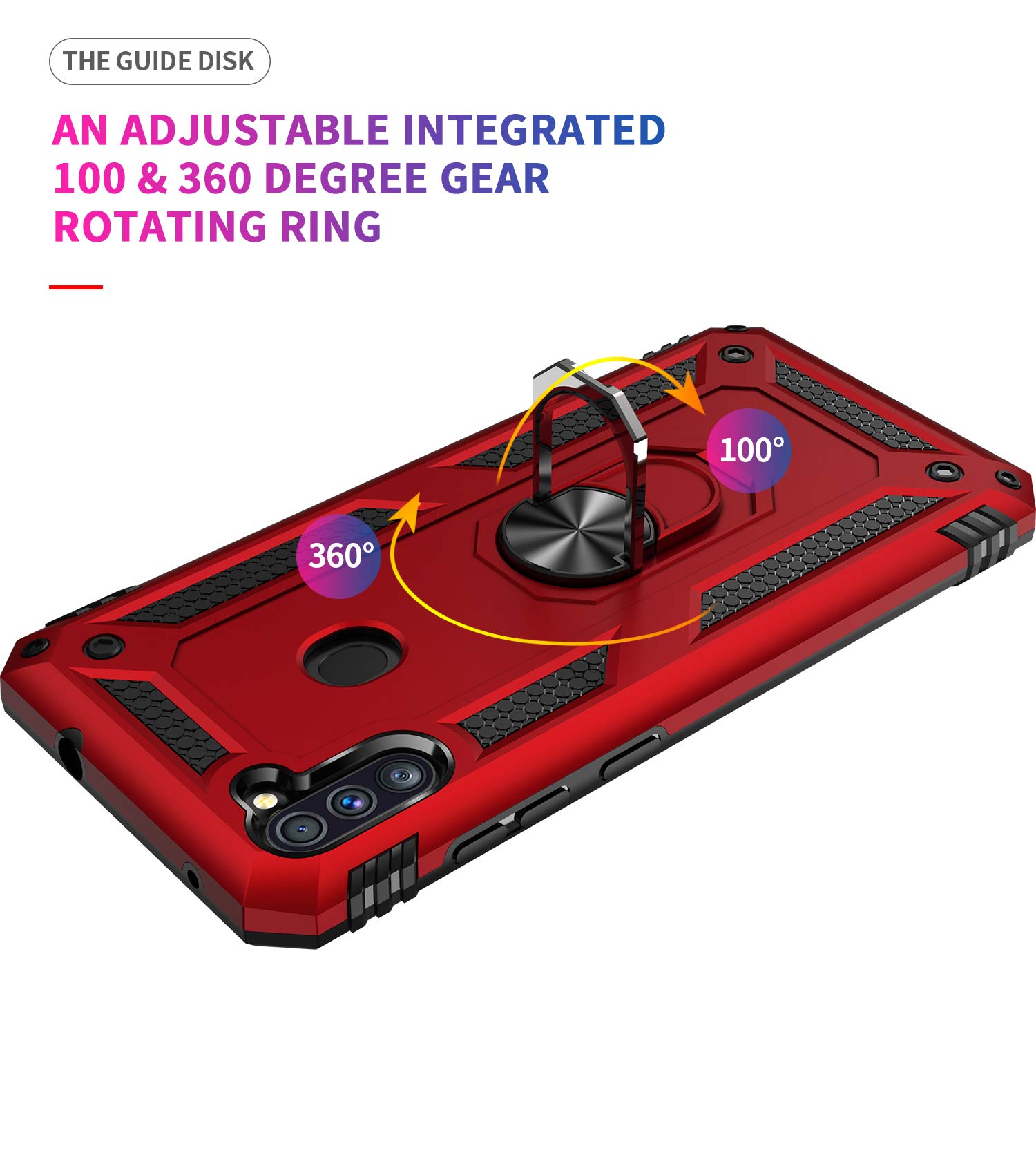 YZOK for Galaxy A11 Case,Samsung A11 Case,with HD Screen Protector,[Military Grade] Ring Car Mount Kickstand Hybrid Hard PC Soft TPU Shockproof Protective Case for Samsung Galaxy A11 (Red)